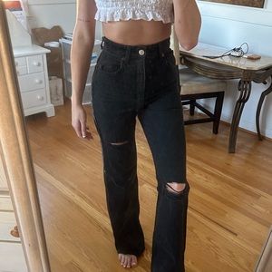 Zara black high rise straight leg jeans